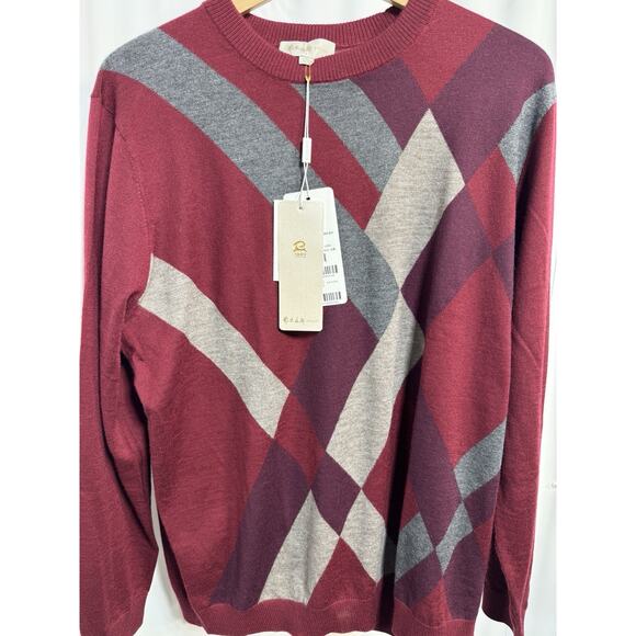 Erdos Mens Xl PURE CASHMERE Jumper Sweater CRANBERRY RED Vneck Pullover mens LG - Picture 1 of 7